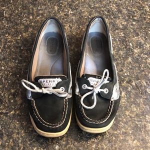Size 9 Black And Silver Short Sperry Topsiders